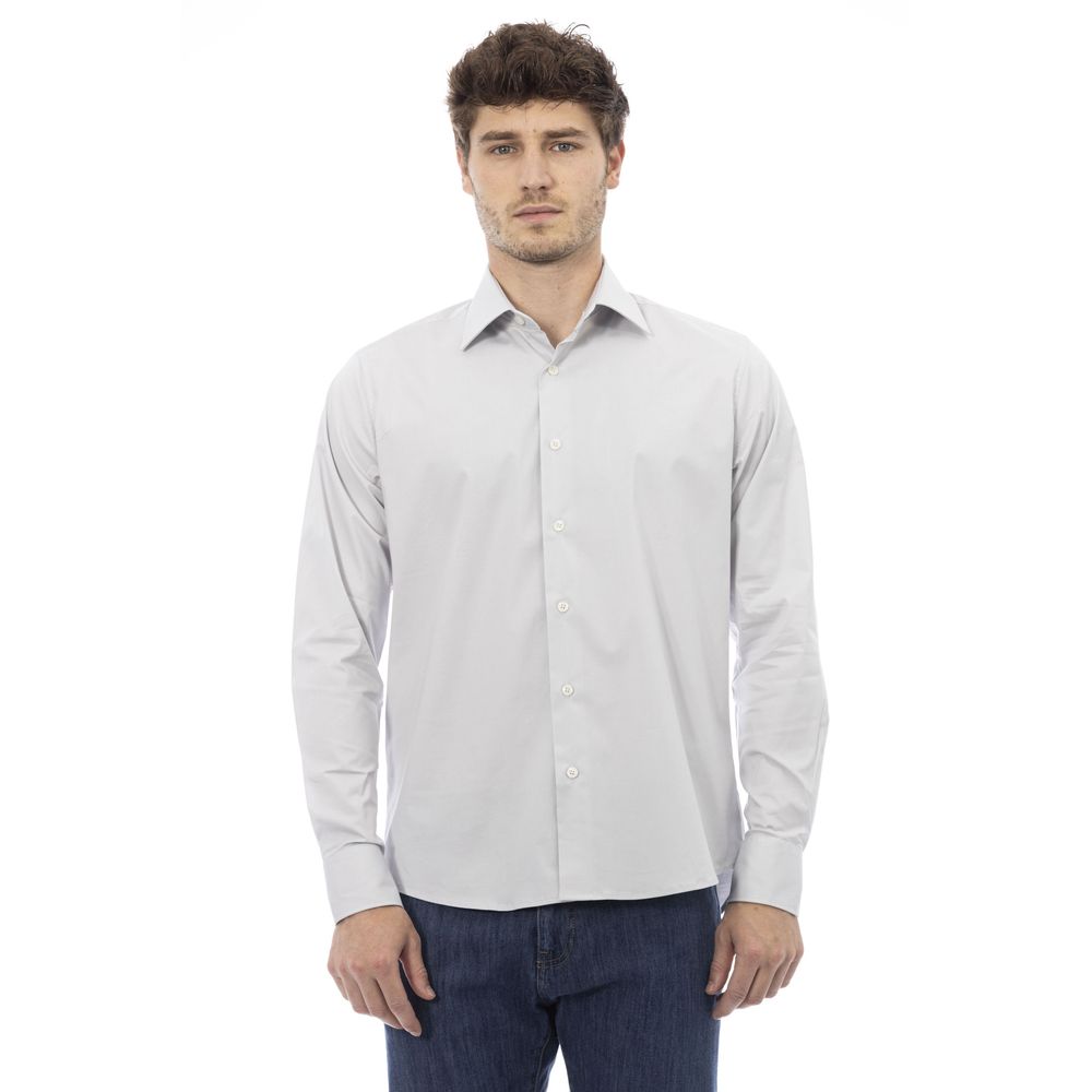 Chemise élégante en coton gris à col italien Baldinini Trend