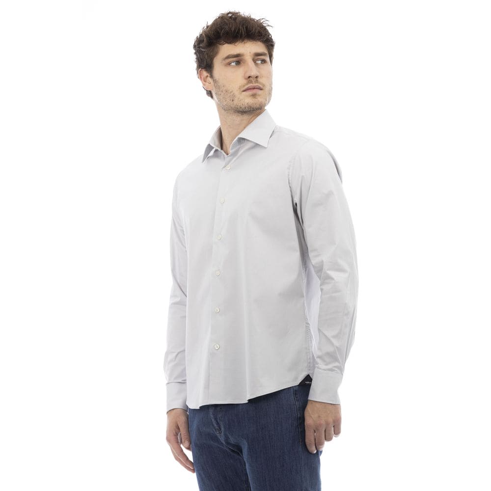 Camisa elegante de algodón con cuello italiano en color gris de Baldinini Trend