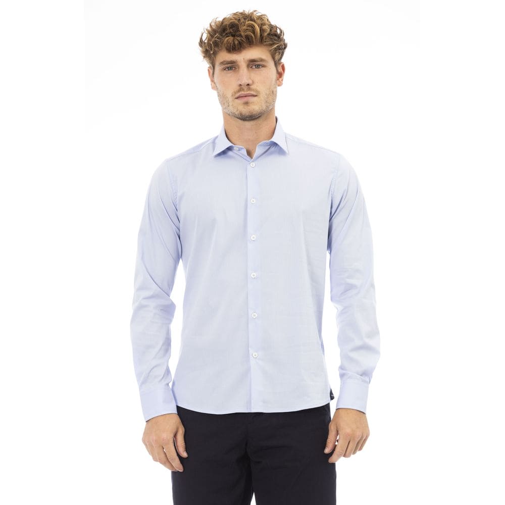 Camisa elegante de cuello italiano azul claro de Baldinini Trend