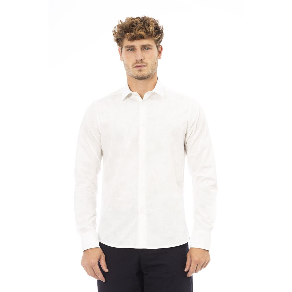 Camisa elegante de cuello italiano blanca Baldinini Trend para hombre