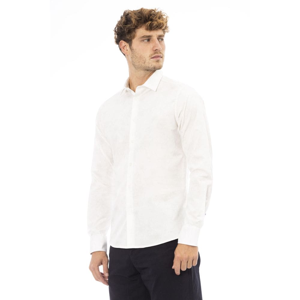 Camisa elegante de cuello italiano blanca Baldinini Trend para hombre