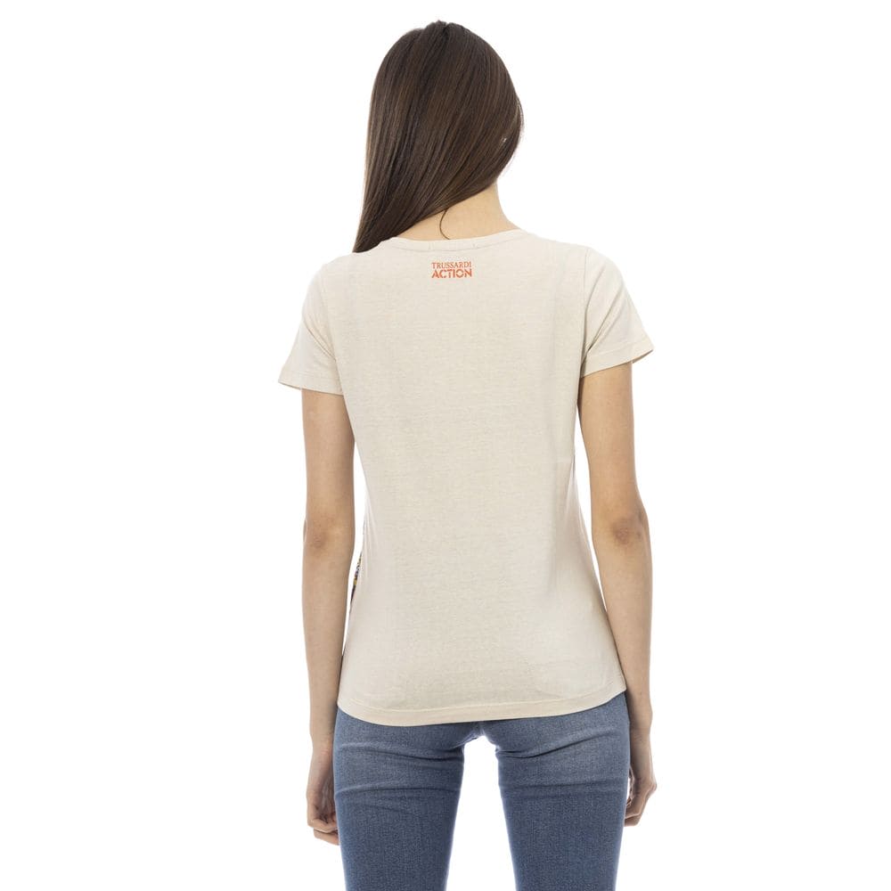 T-shirt Trussardi Action beige à manches courtes avec imprimé sur le devant