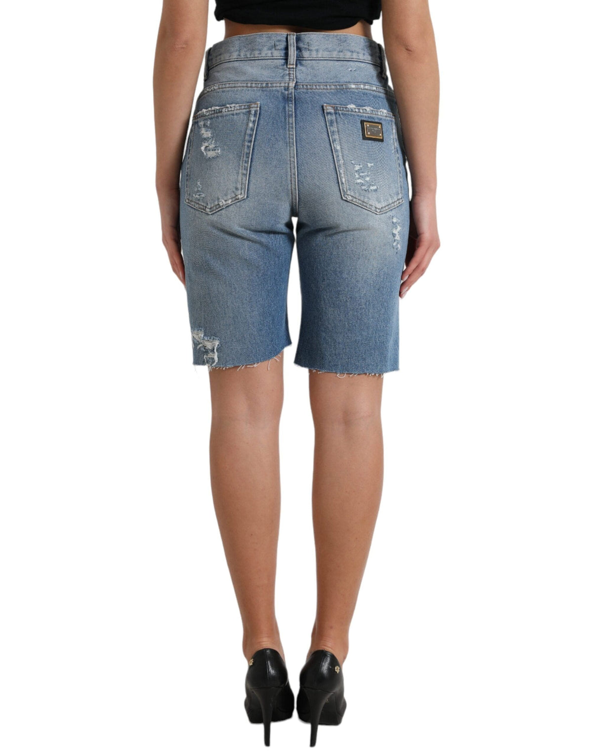 Short bermuda en denim taille haute à ornements Dolce &amp; Gabbana