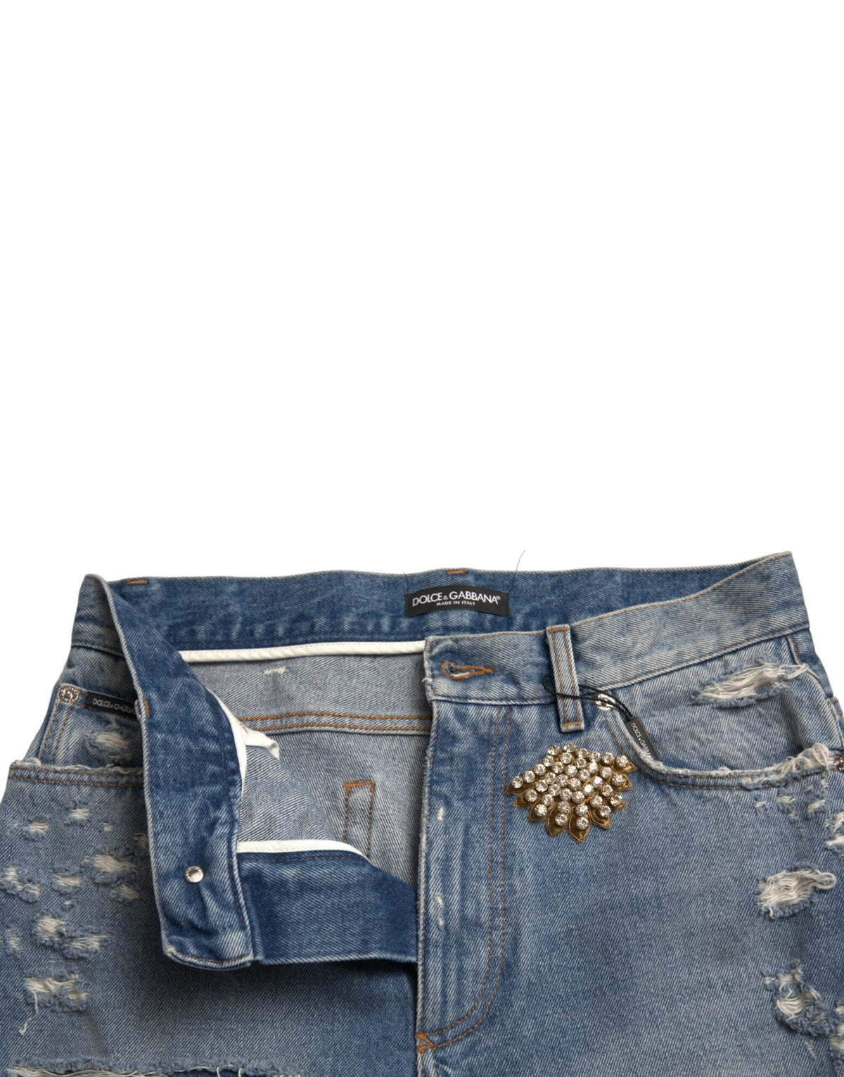 Short bermuda en denim taille haute à ornements Dolce &amp; Gabbana