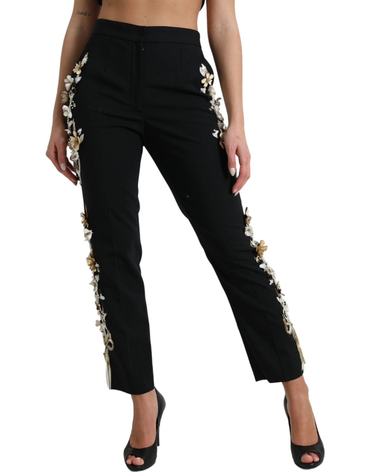 Pantalones elegantes de talle alto con diseño floral y diseño cónico de Dolce &amp; Gabbana