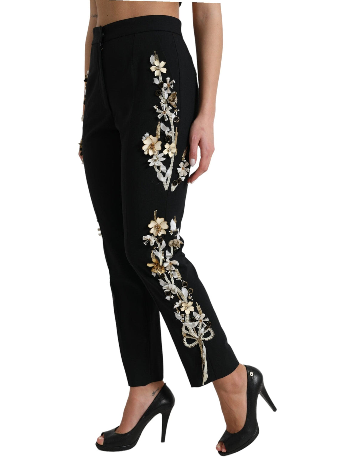 Pantalones elegantes de talle alto con diseño floral y diseño cónico de Dolce &amp; Gabbana