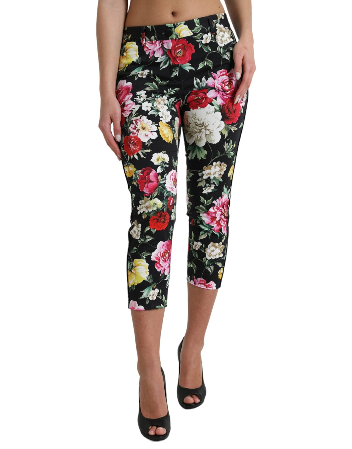 Pantalones capri elegantes con estampado floral y cintura media de Dolce &amp; Gabbana