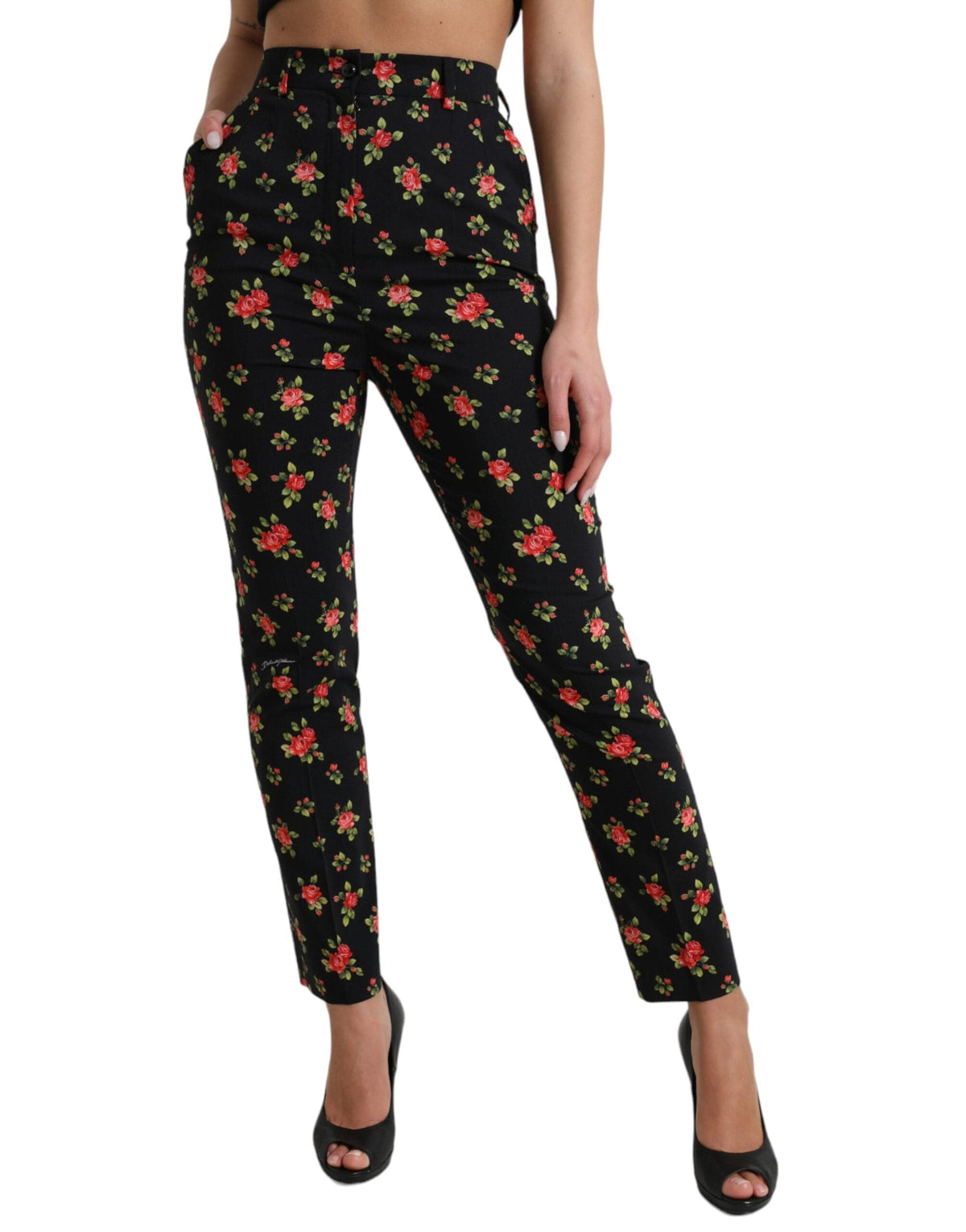 Pantalon fuselé taille haute à imprimé floral élégant Dolce &amp; Gabbana