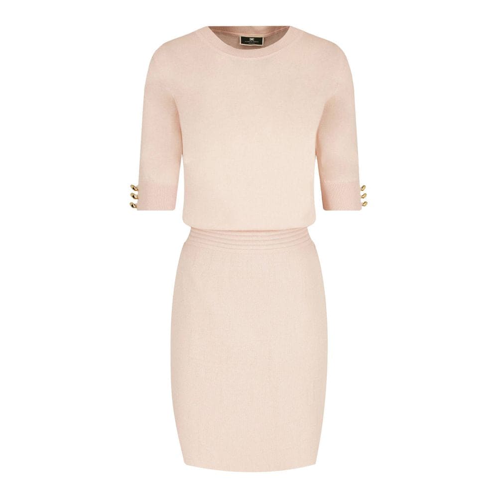 Elisabetta Franchi Elegant Pink Crew-Neck Dress with Golden Accents