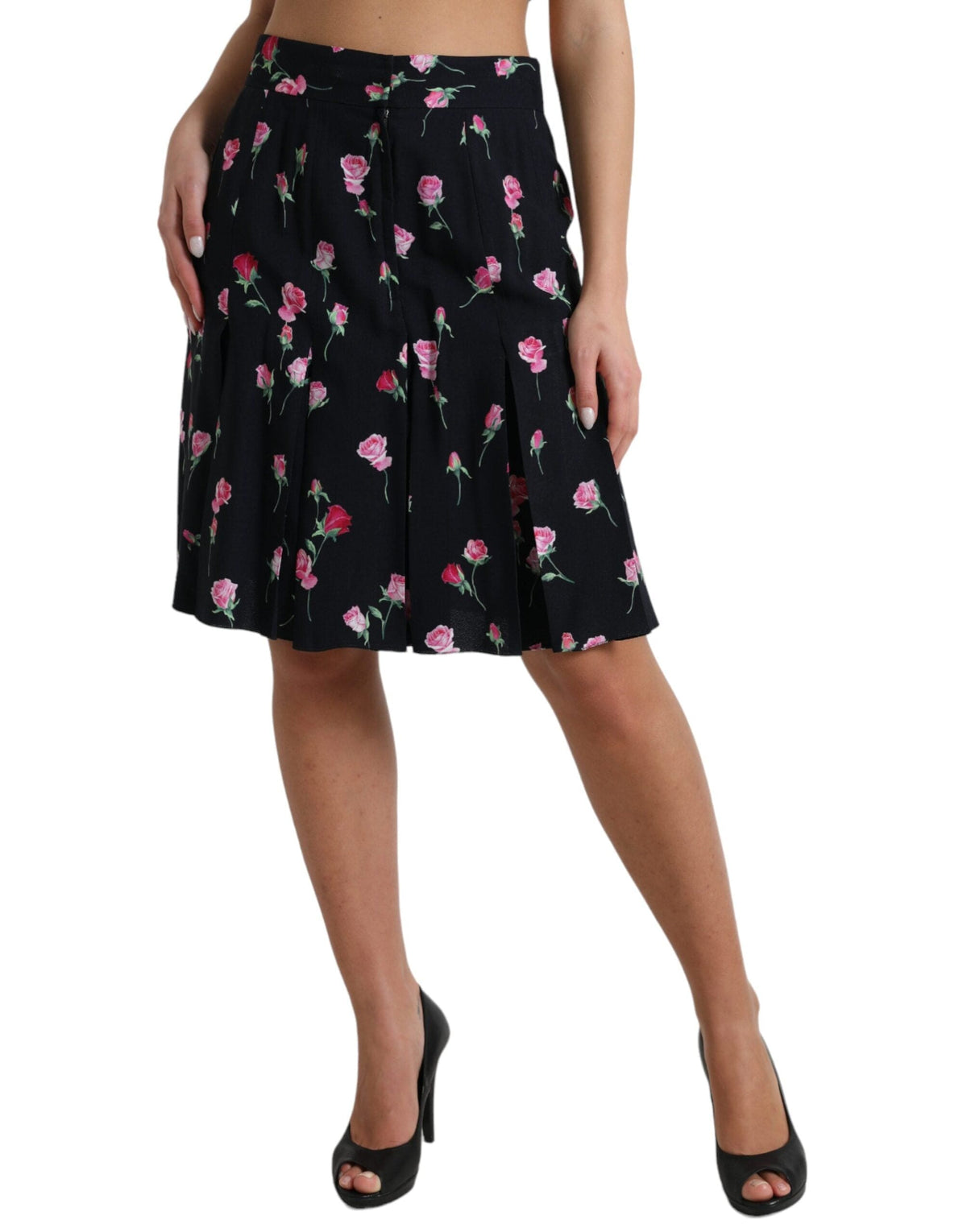 Falda elegante hasta la rodilla con corte en A y estampado floral de Dolce &amp; Gabbana