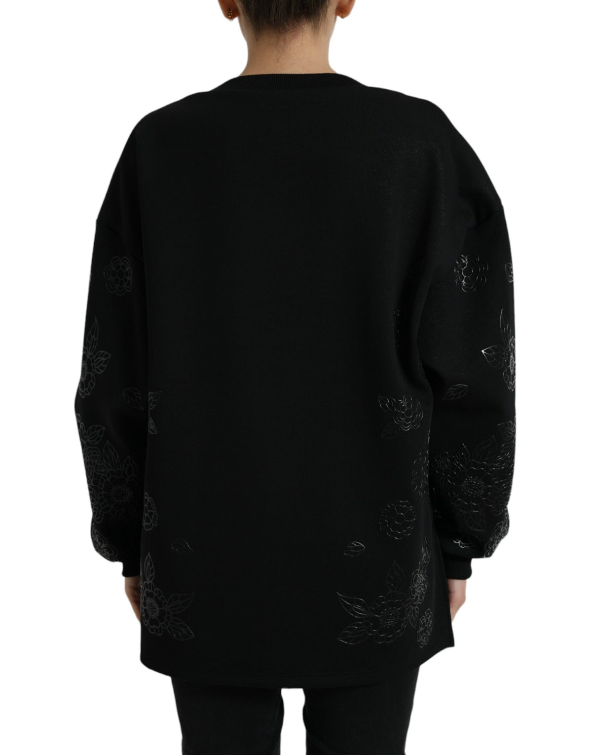 Pull élégant à appliqués floraux noirs Dolce &amp; Gabbana