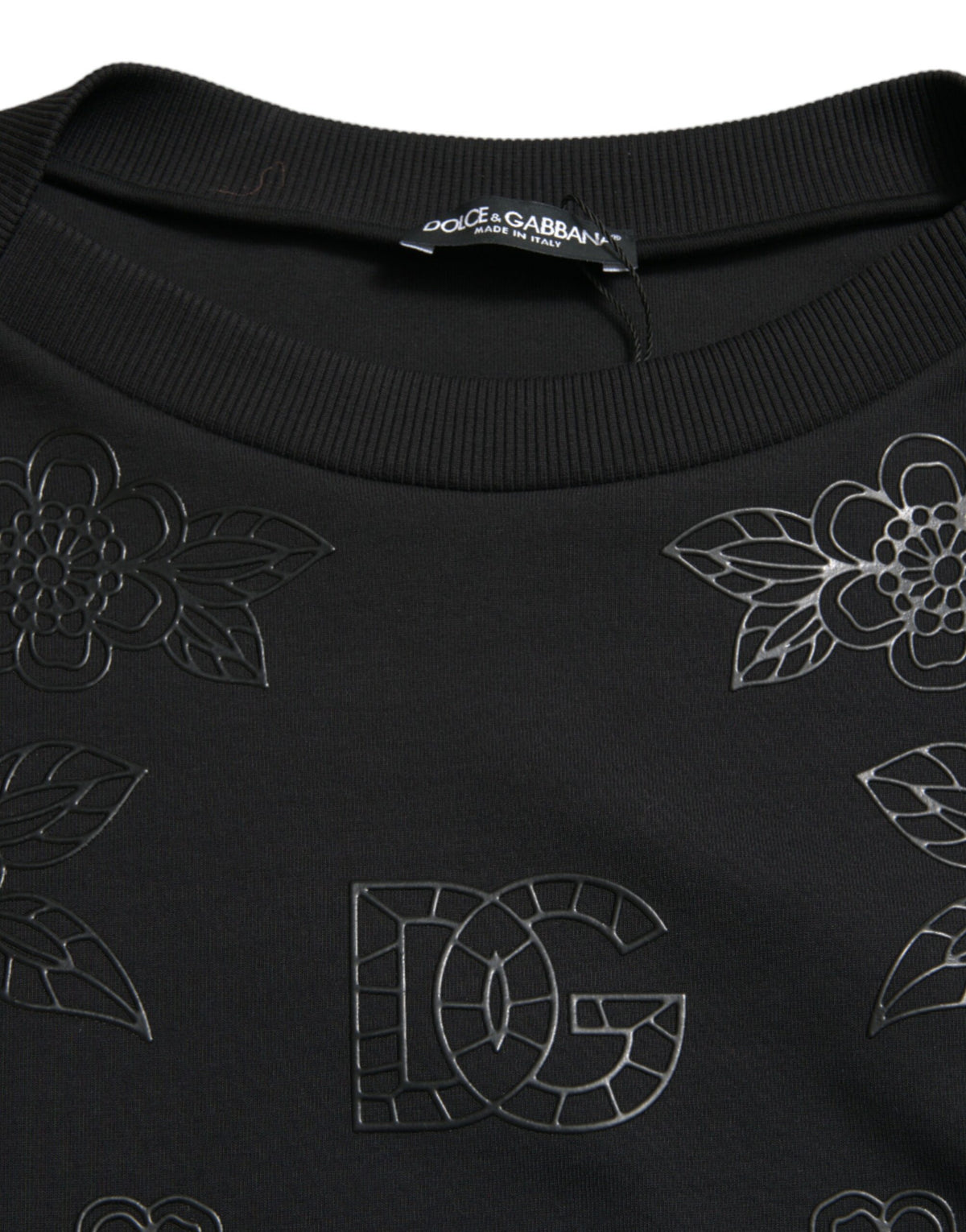 Pull élégant à appliqués floraux noirs Dolce &amp; Gabbana