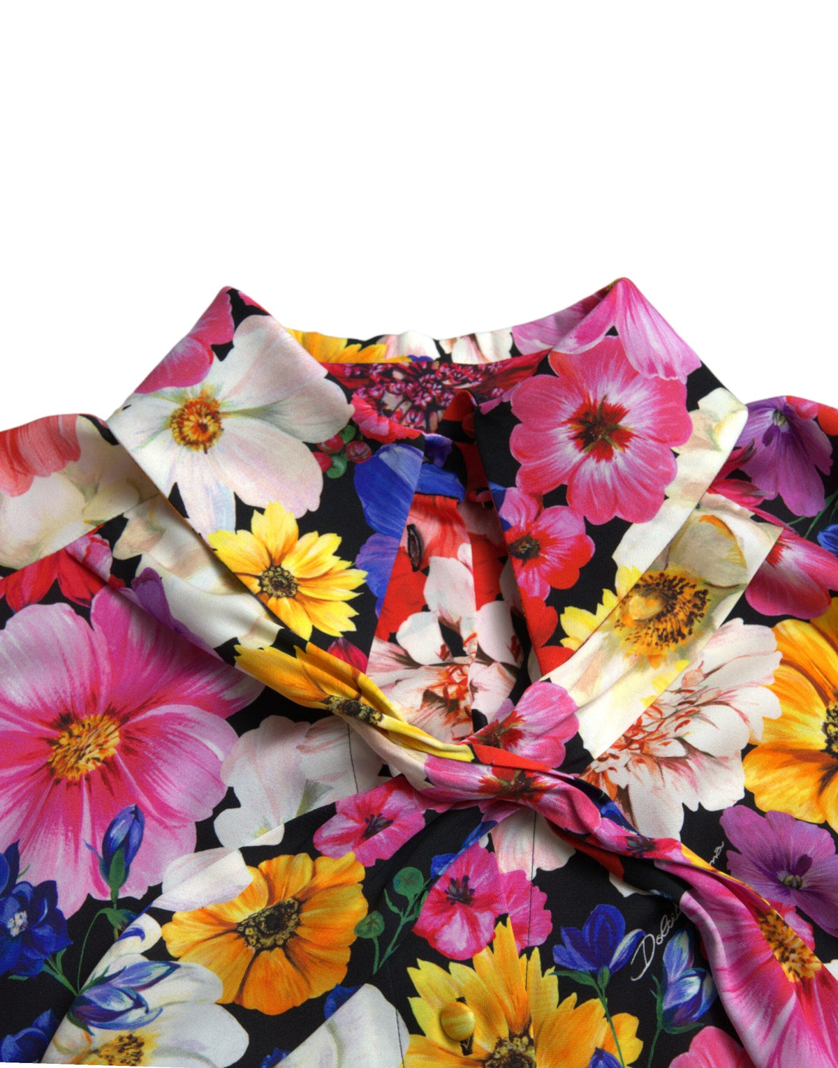 Dolce & Gabbana Floral Silk Blouse with Front Tie Fastening