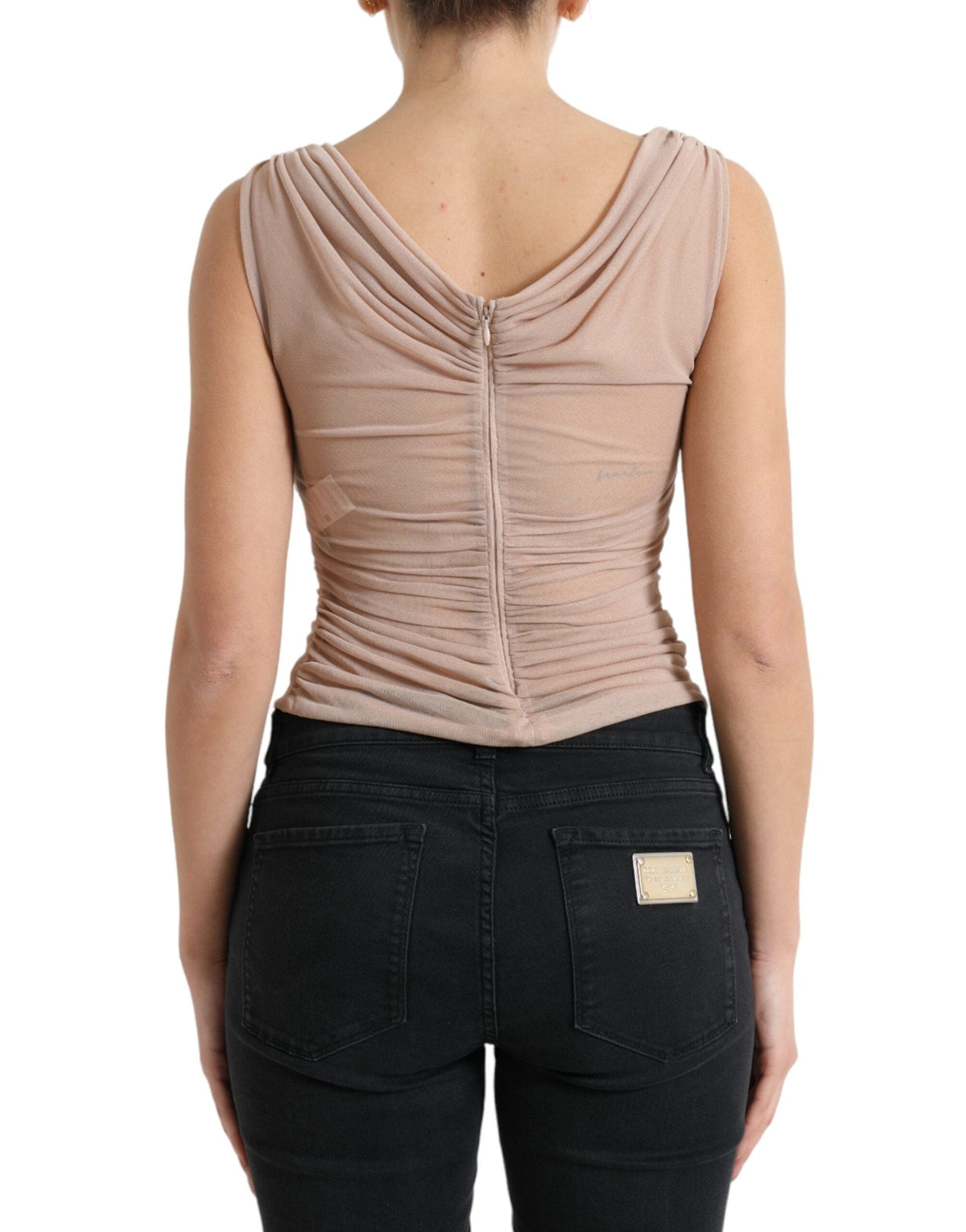 Elegante top sin mangas con escote en V en color beige de Dolce &amp; Gabbana