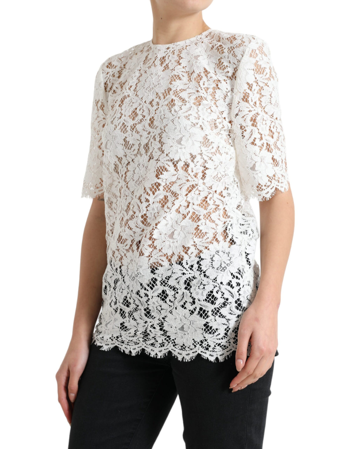 Blusa elegante de encaje blanco de Dolce &amp; Gabbana