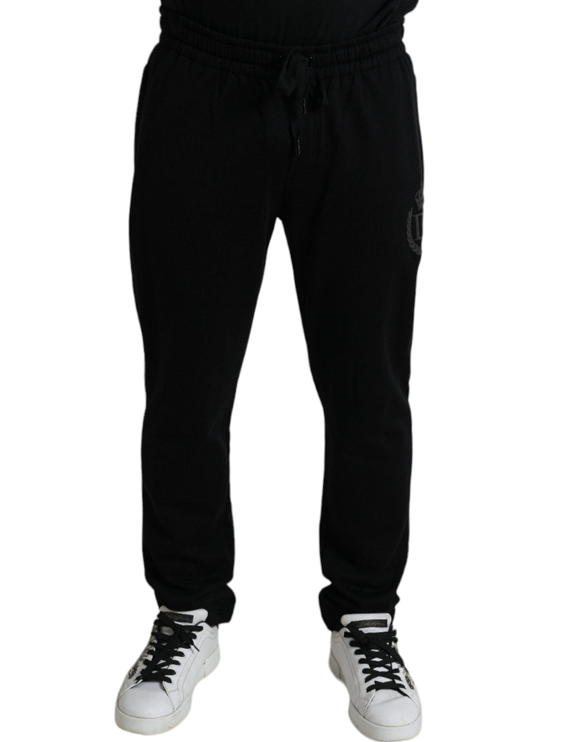 Pantalon de jogging élégant en coton noir Dolce &amp; Gabbana avec logo brodé