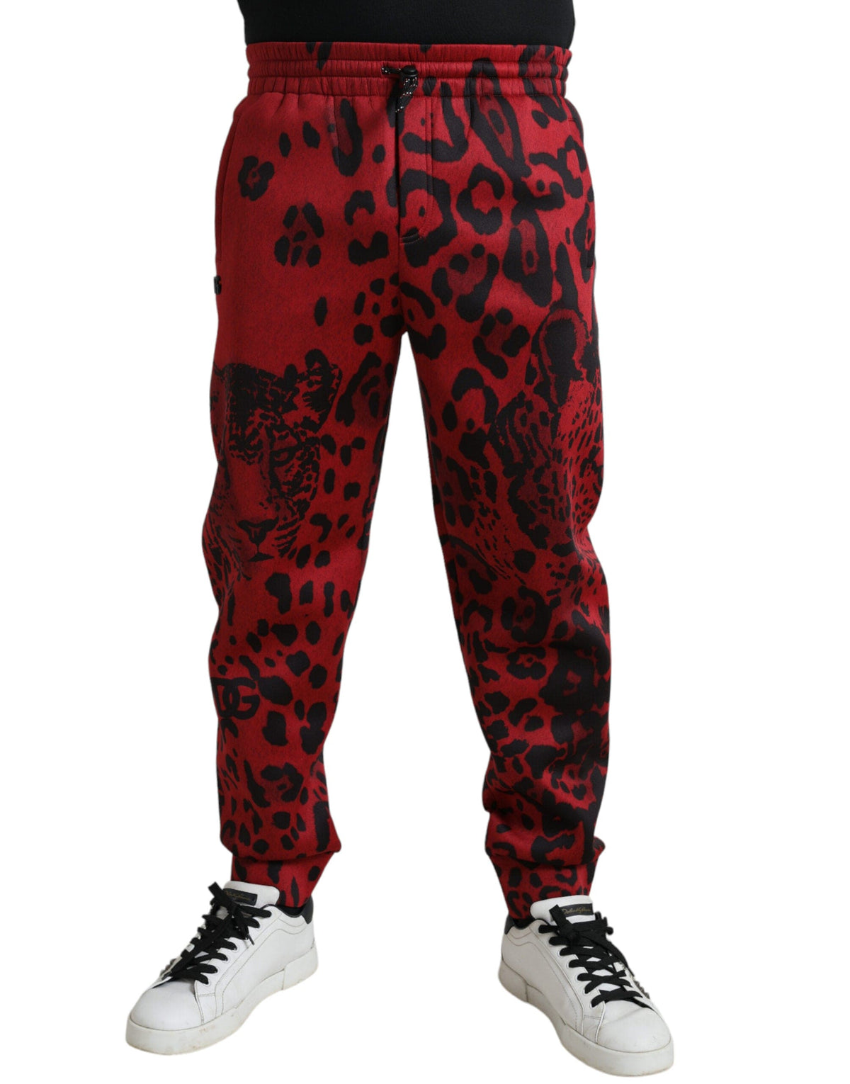 Pantalon de jogging élégant à imprimé léopard Dolce &amp; Gabbana en rouge et noir