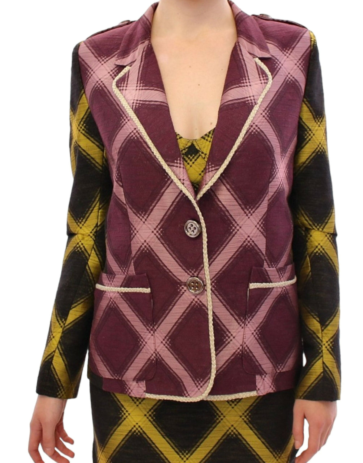 Chaqueta blazer elegante de cuadros morados de House of Holland