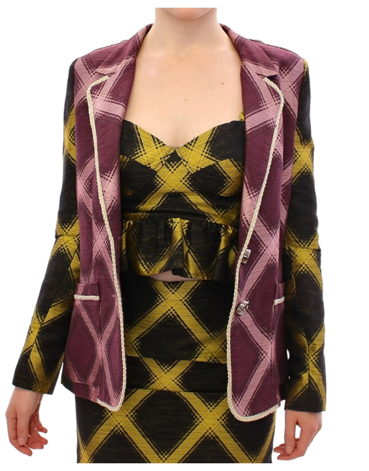 Chaqueta blazer elegante de cuadros morados de House of Holland