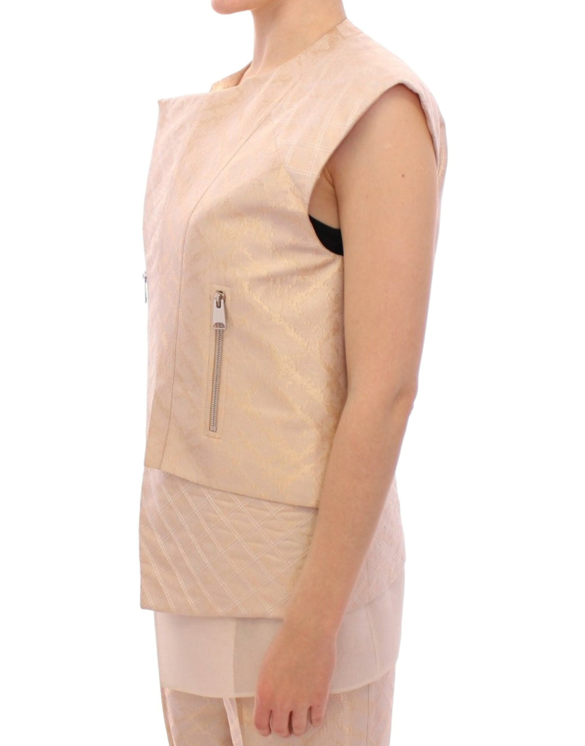 Veste sans manches en brocart beige exquis de Zeyneptosun