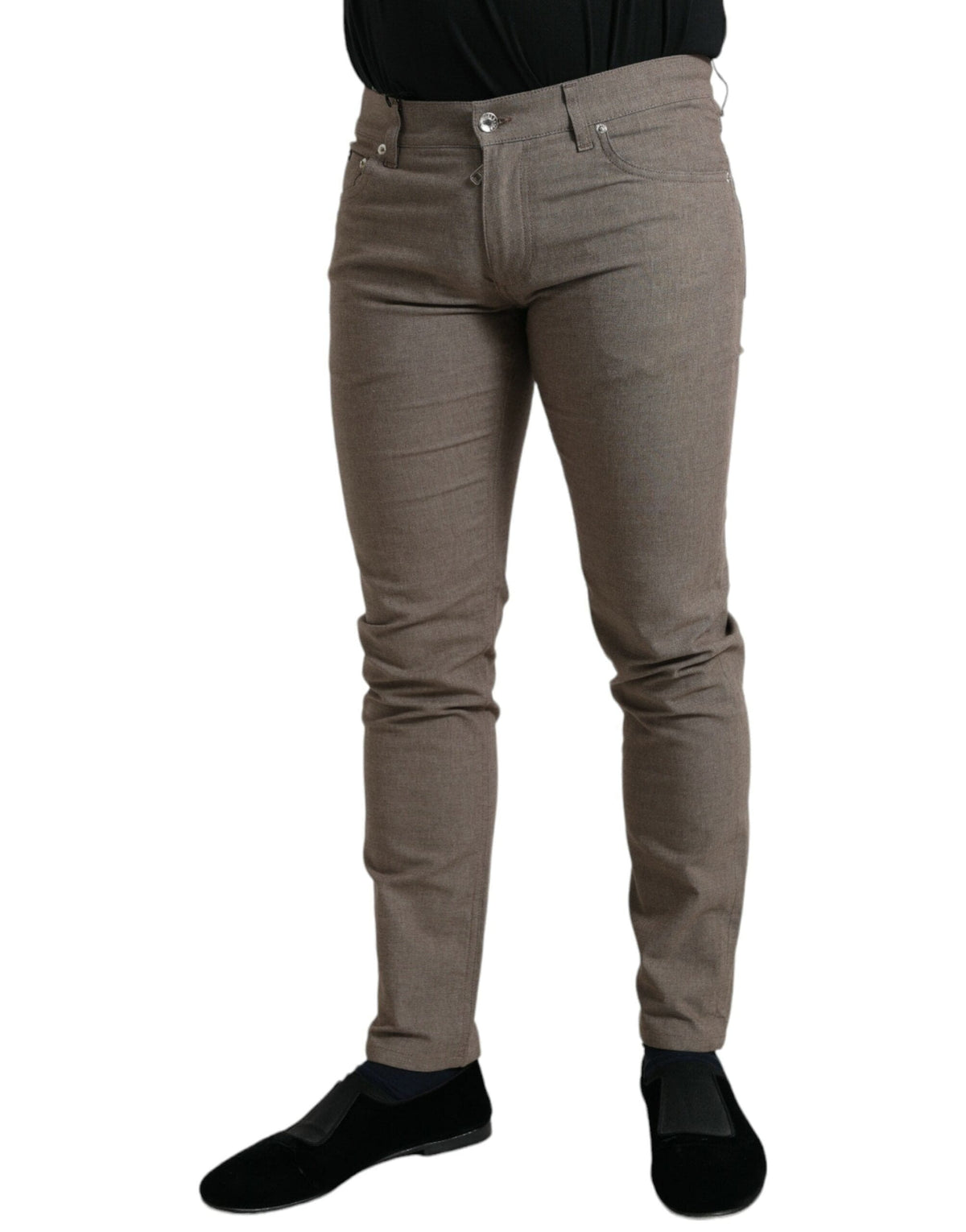 Pantalon skinny élégant en coton stretch marron Dolce &amp; Gabbana