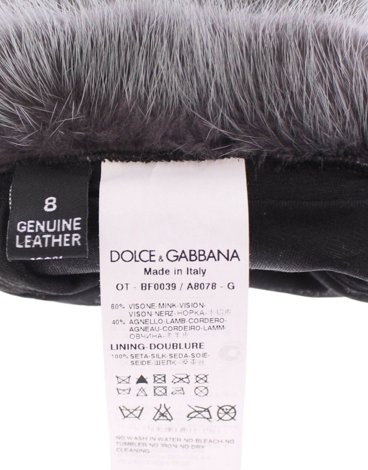 Gants élégants en cuir et fourrure de vison gris Dolce &amp; Gabbana