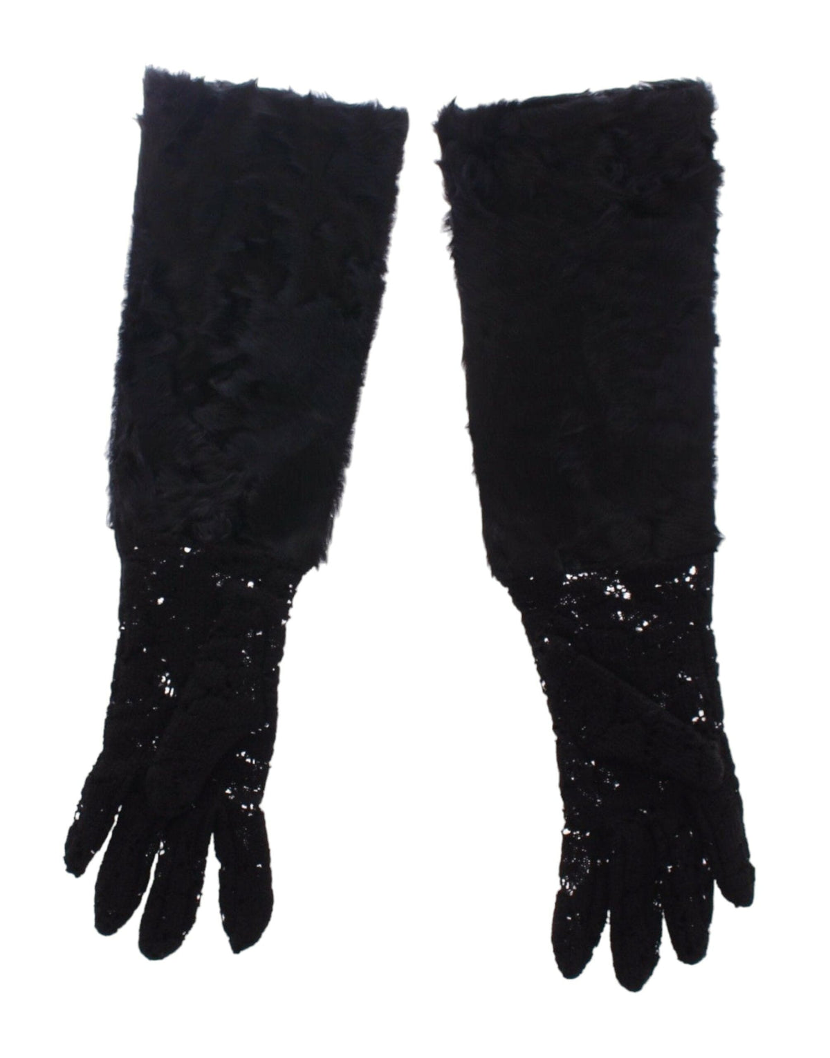 Gants noirs en laine, dentelle et fourrure d'agneau Dolce &amp; Gabbana