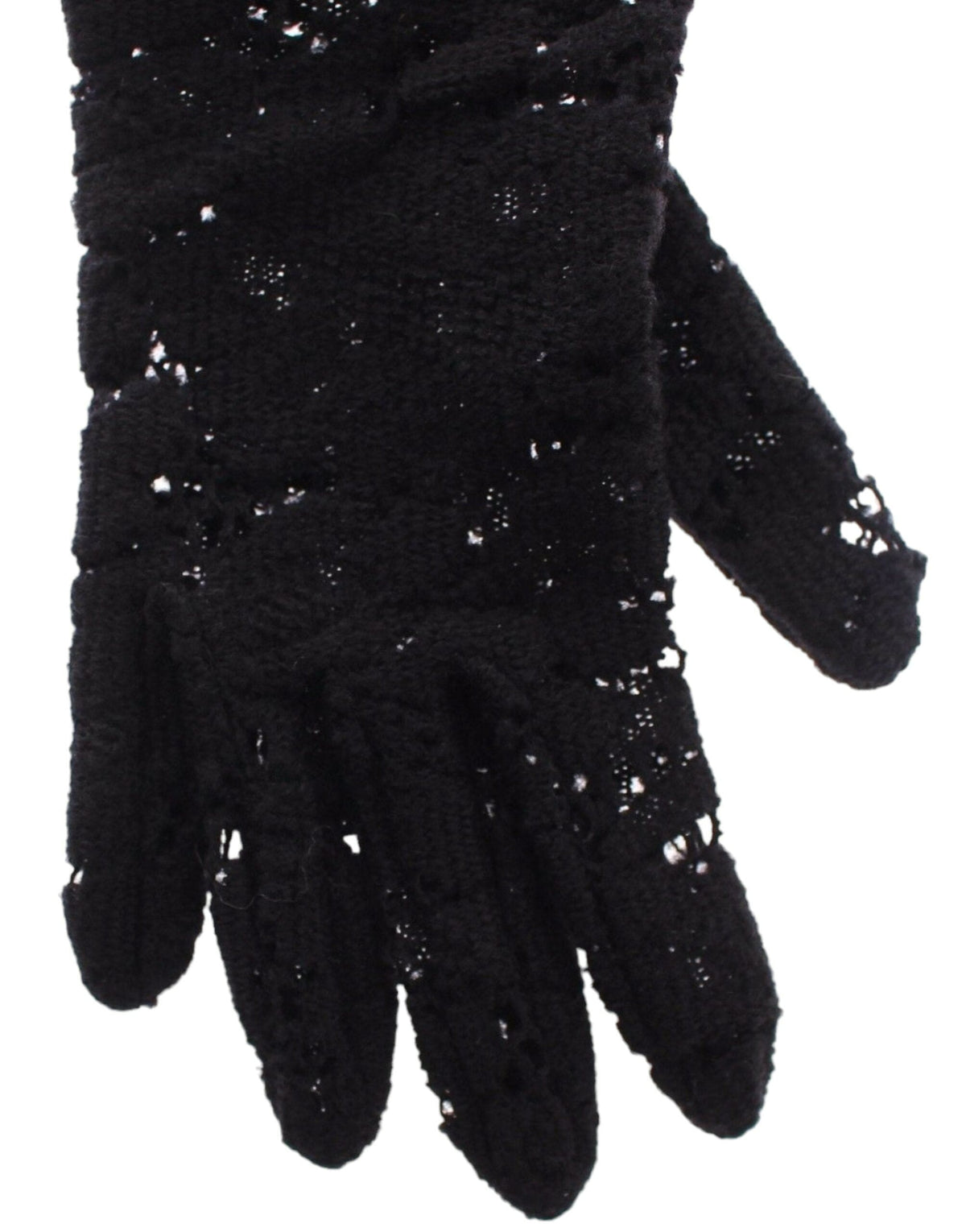 Gants noirs en laine, dentelle et fourrure d'agneau Dolce &amp; Gabbana