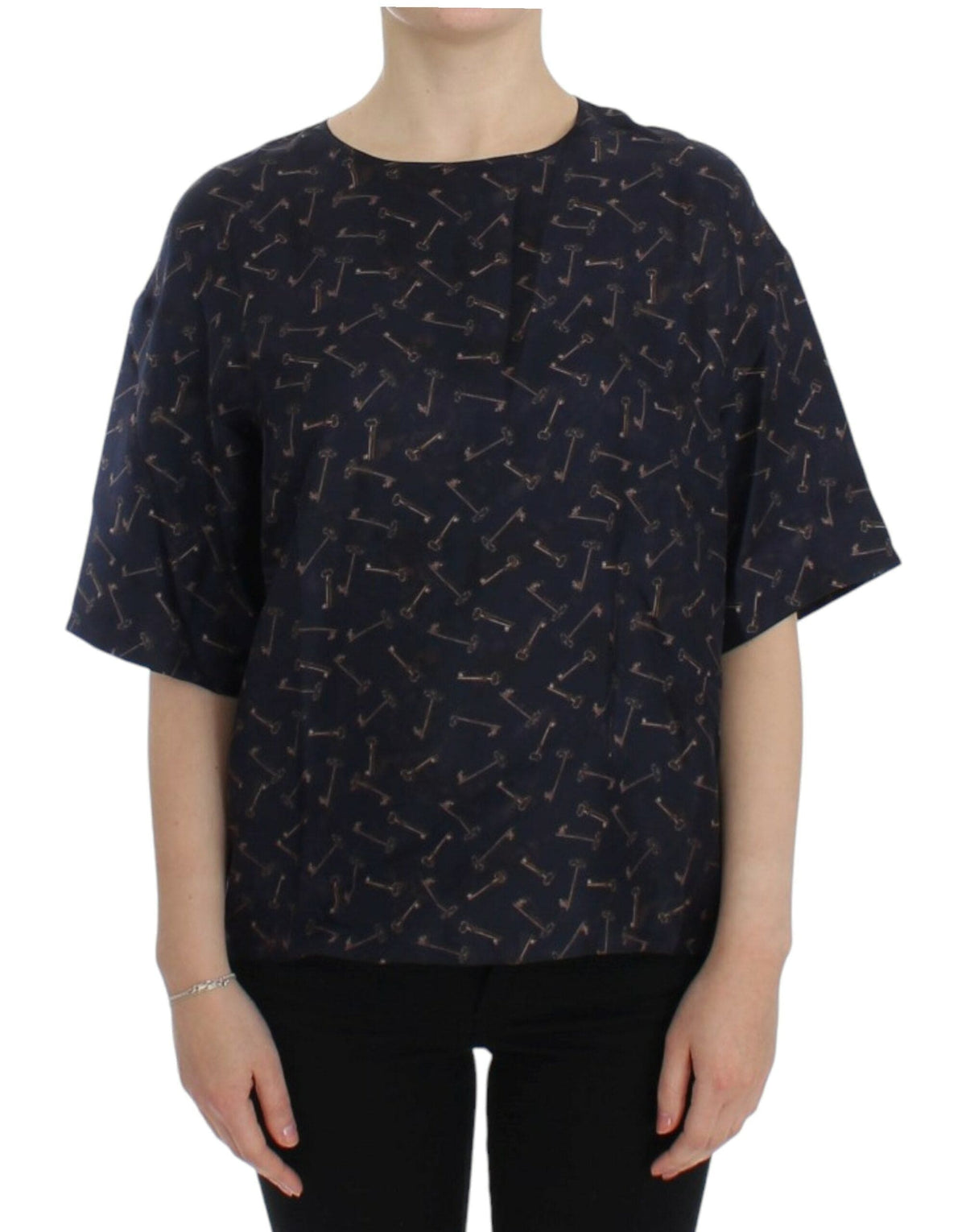 Blusa de seda Enchanted Sicily de Dolce &amp; Gabbana con estampado de llaves doradas