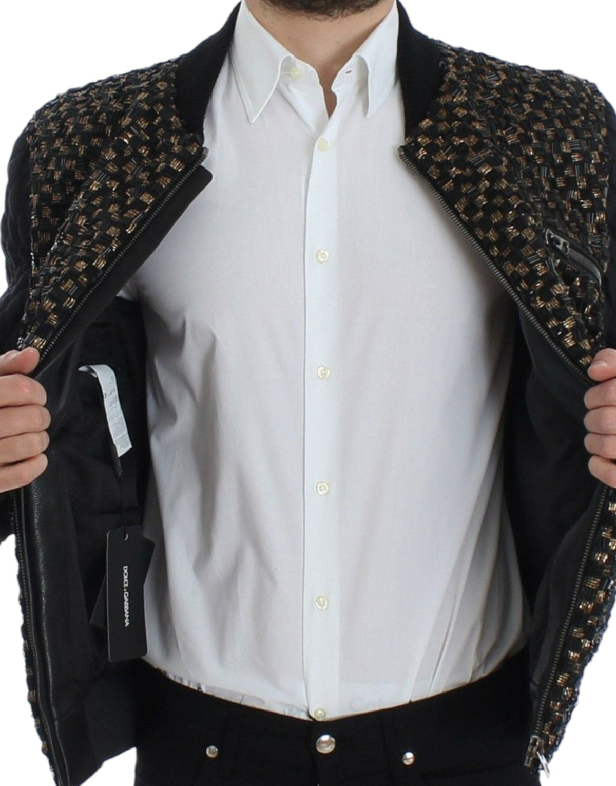 Veste de créateur élégante à paillettes noires Dolce &amp; Gabbana