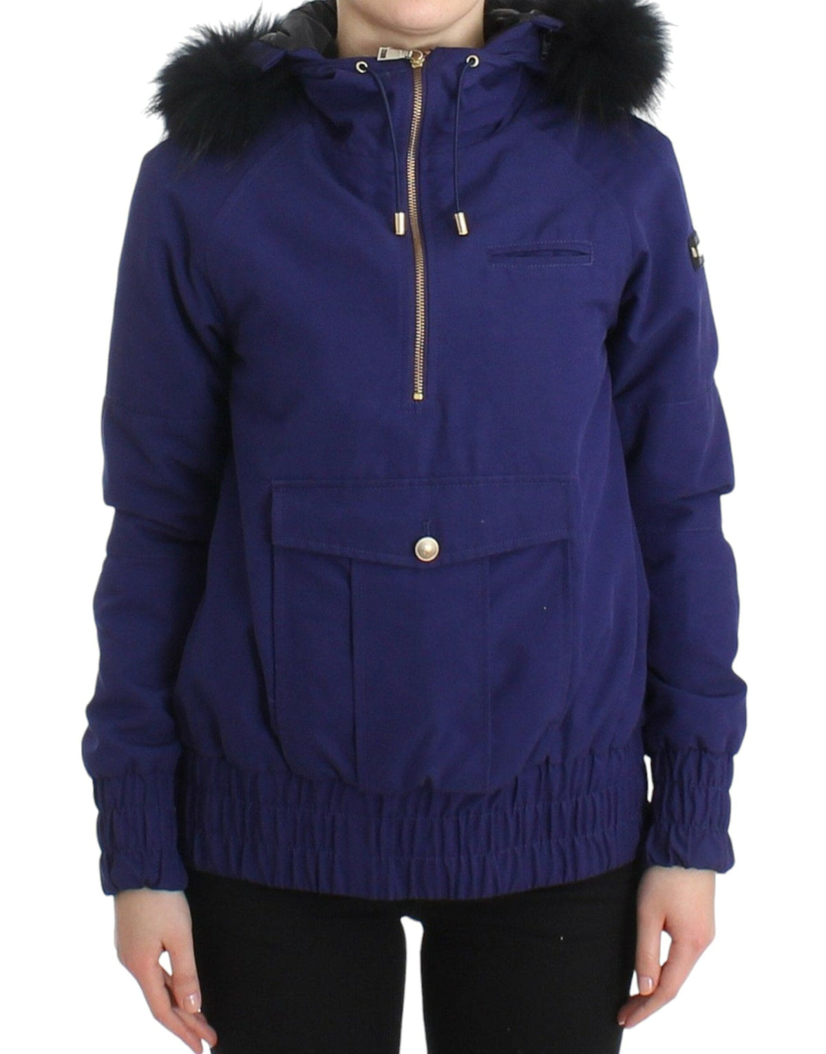 Veste K-Way bleue chic de GF Ferre avec accent en fausse fourrure