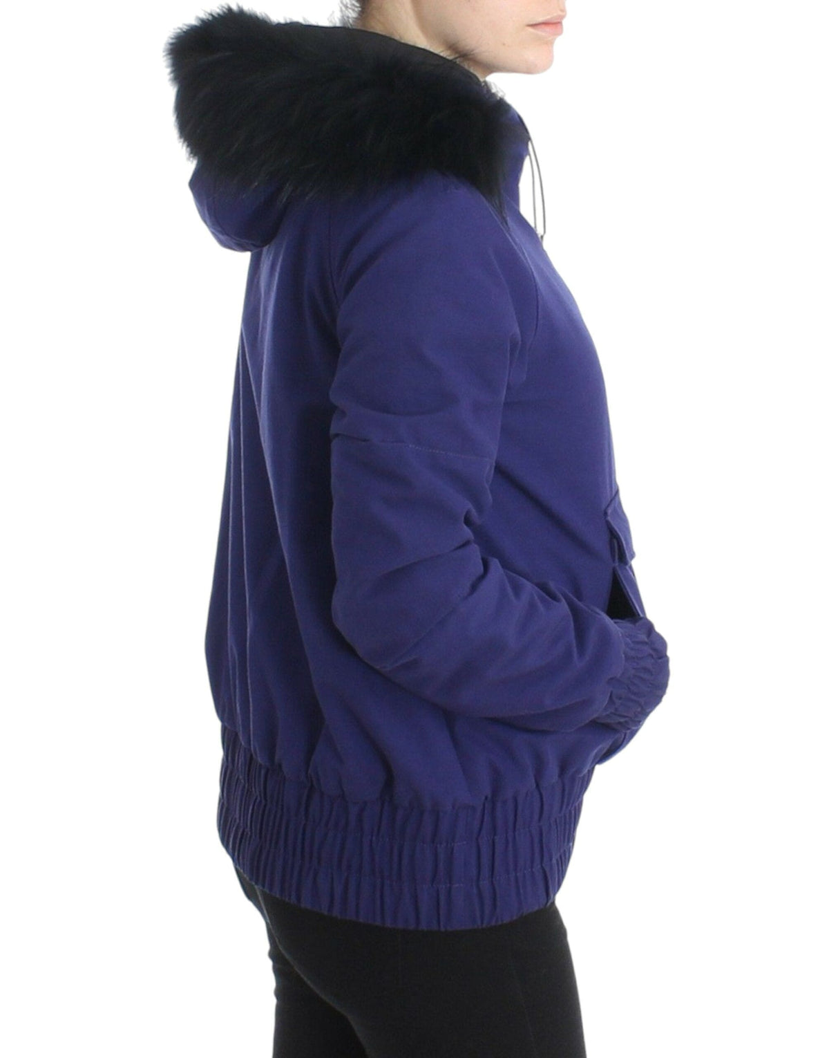 Veste K-Way bleue chic de GF Ferre avec accent en fausse fourrure