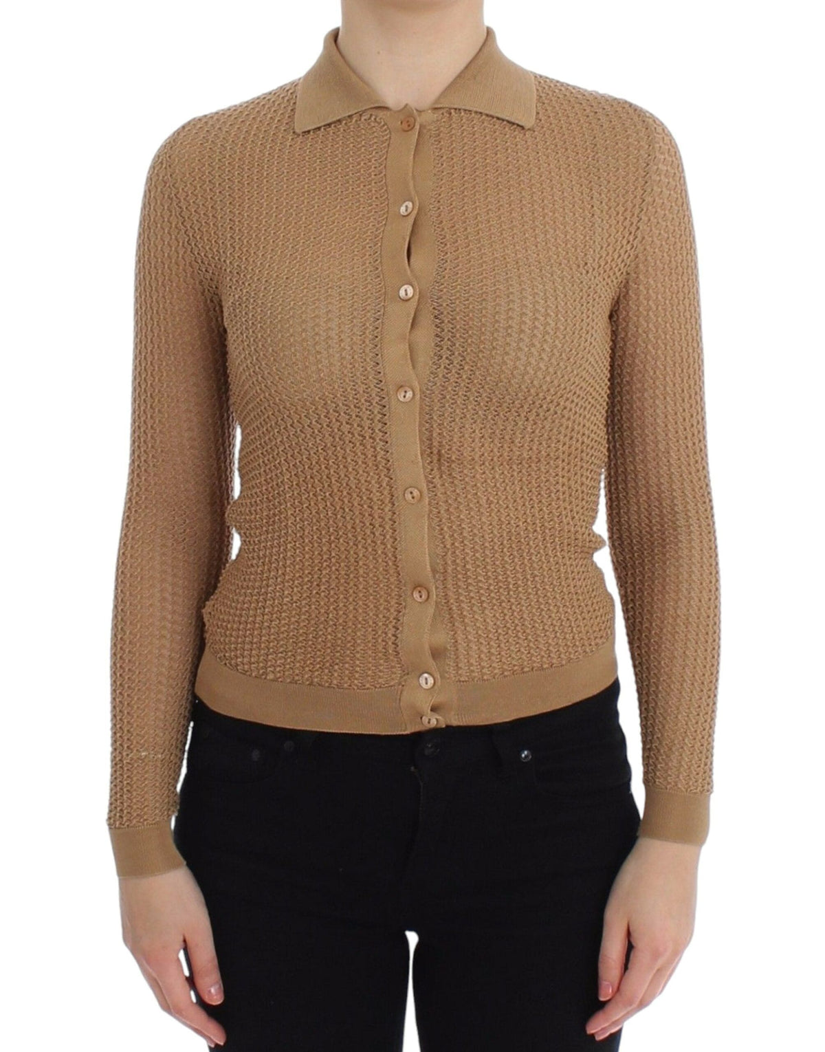 Pull-cardigan polo en coton tricoté beige Dolce &amp; Gabbana