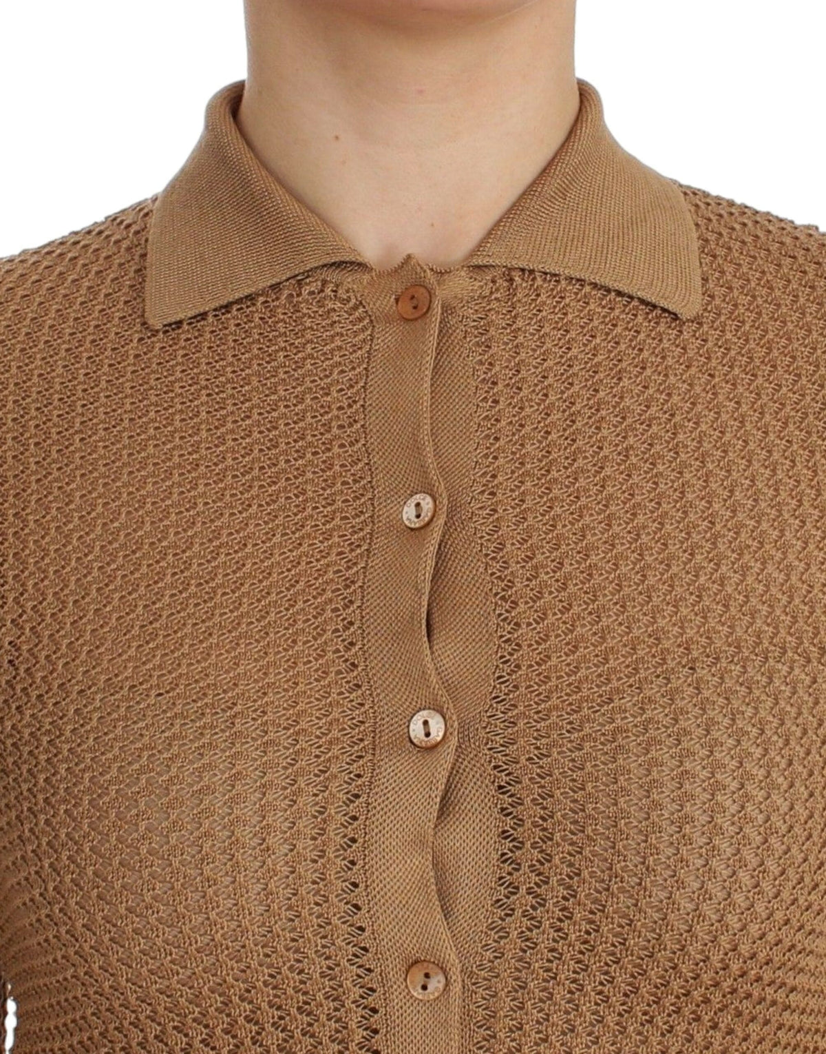 Pull-cardigan polo en coton tricoté beige Dolce &amp; Gabbana