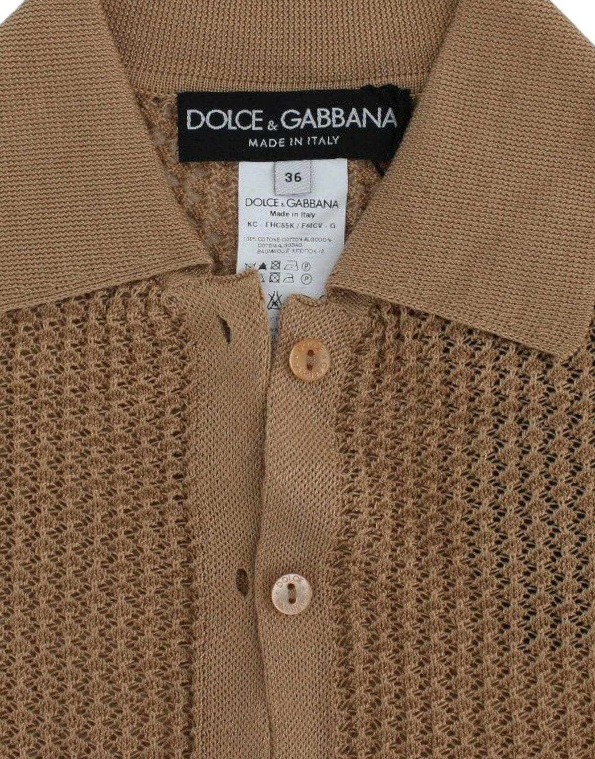 Suéter tipo cárdigan tipo polo de punto de algodón en color beige de Dolce &amp; Gabbana