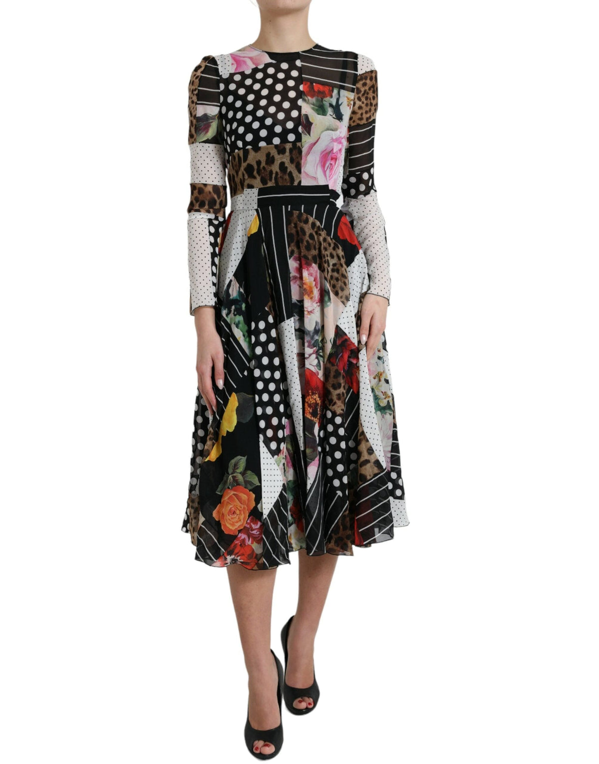 Vestido midi elegante de seda con patchwork de Dolce &amp; Gabbana