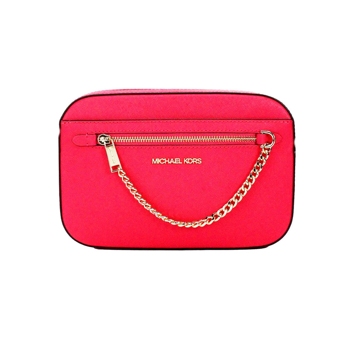 Bolso bandolera con cadena y cremallera de cuero rosa eléctrico Jet Set East West de Michael Kors