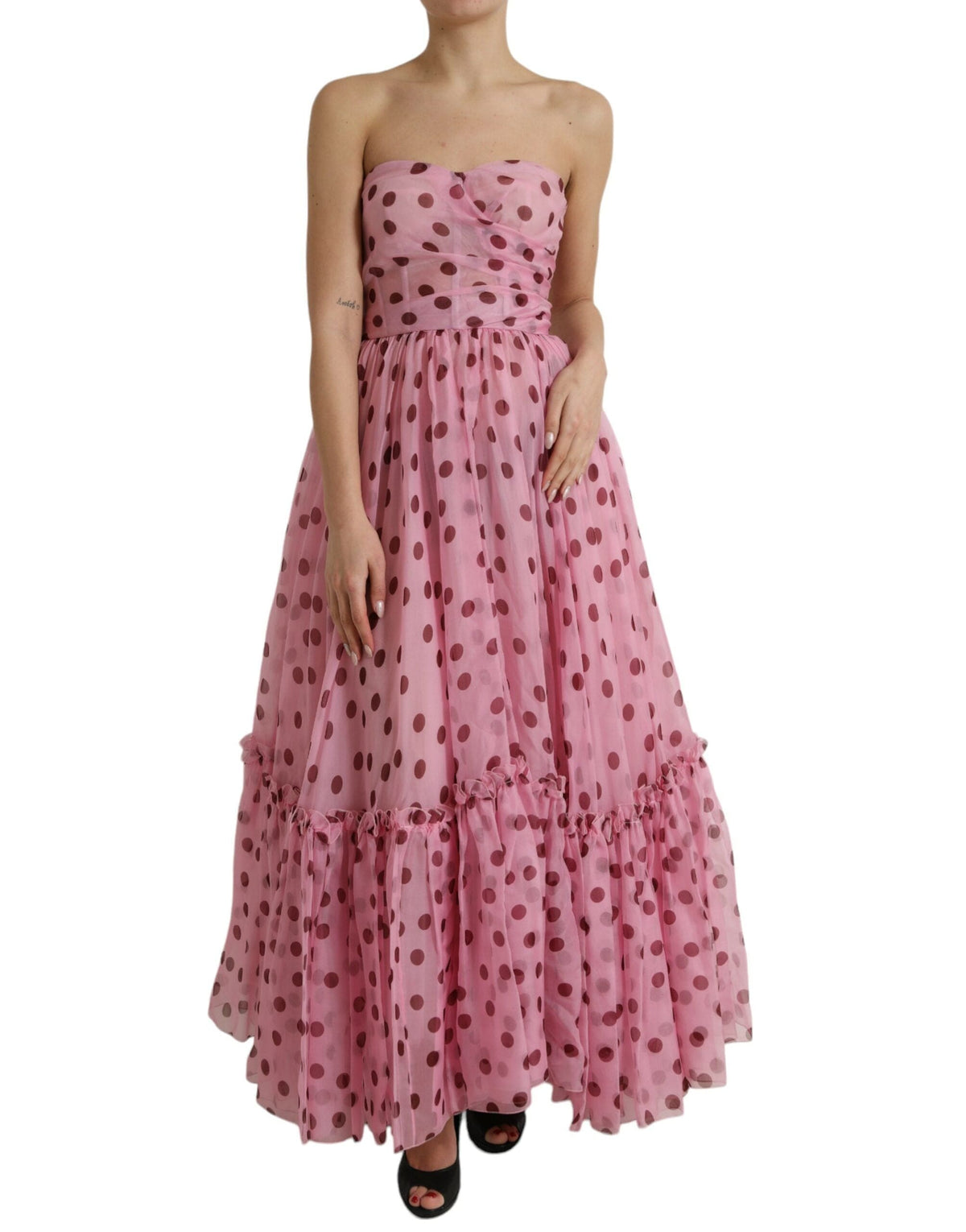 Vestido elegante de seda sin tirantes en forma de A de Dolce &amp; Gabbana en color rosa