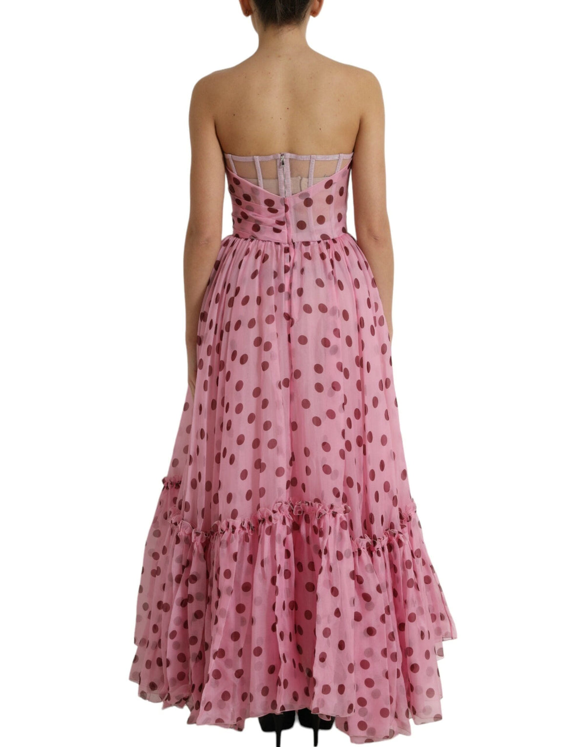 Vestido elegante de seda sin tirantes en forma de A de Dolce &amp; Gabbana en color rosa