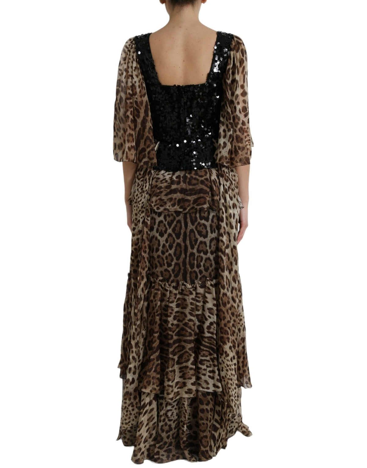 Vestido elegante con capas de lentejuelas y estampado de leopardo de Dolce &amp; Gabbana