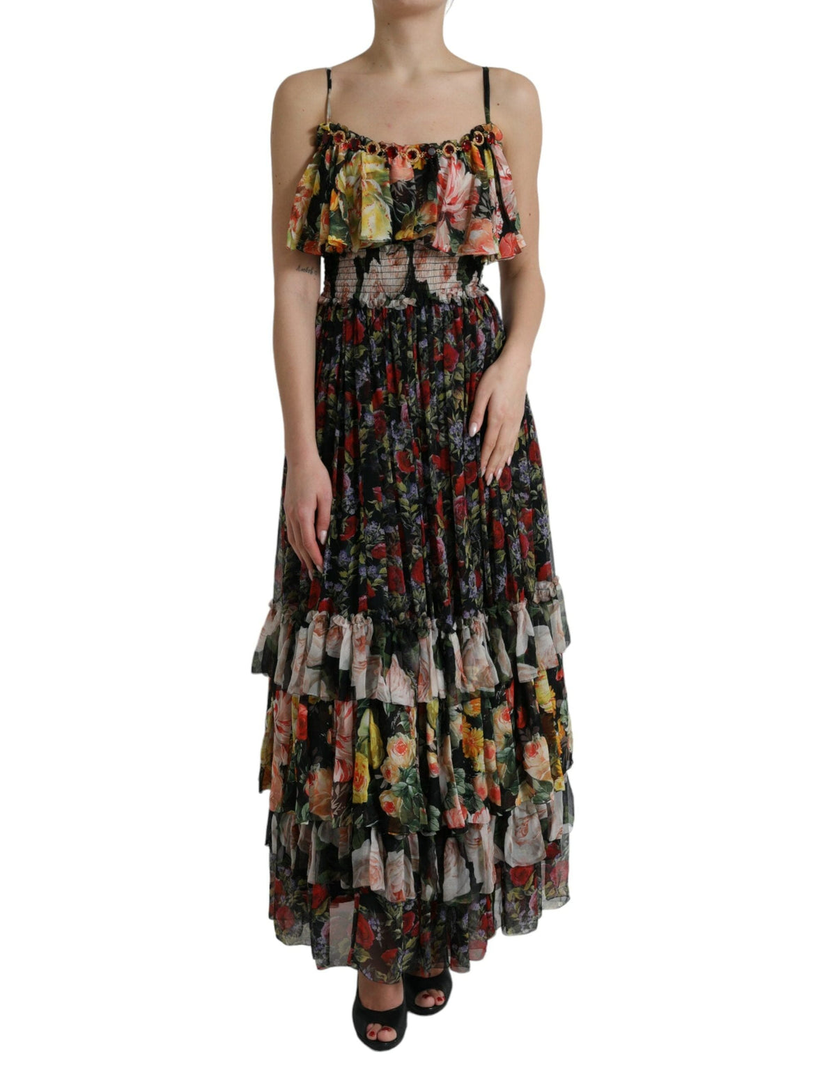 Robe longue fleurie en soie vibrante Dolce &amp; Gabbana