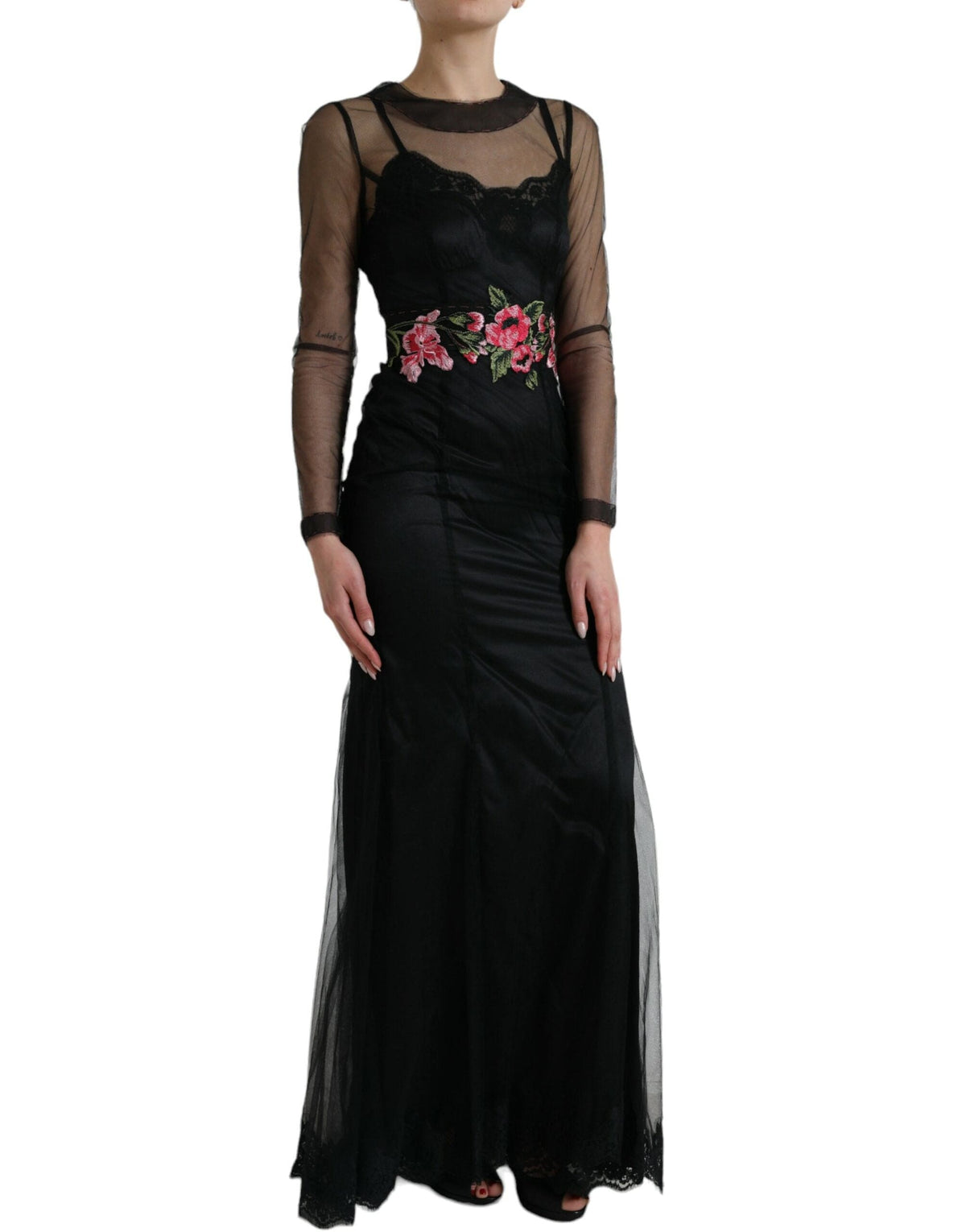 Dolce & Gabbana Floral Embroidery Tulle Long Evening Dress