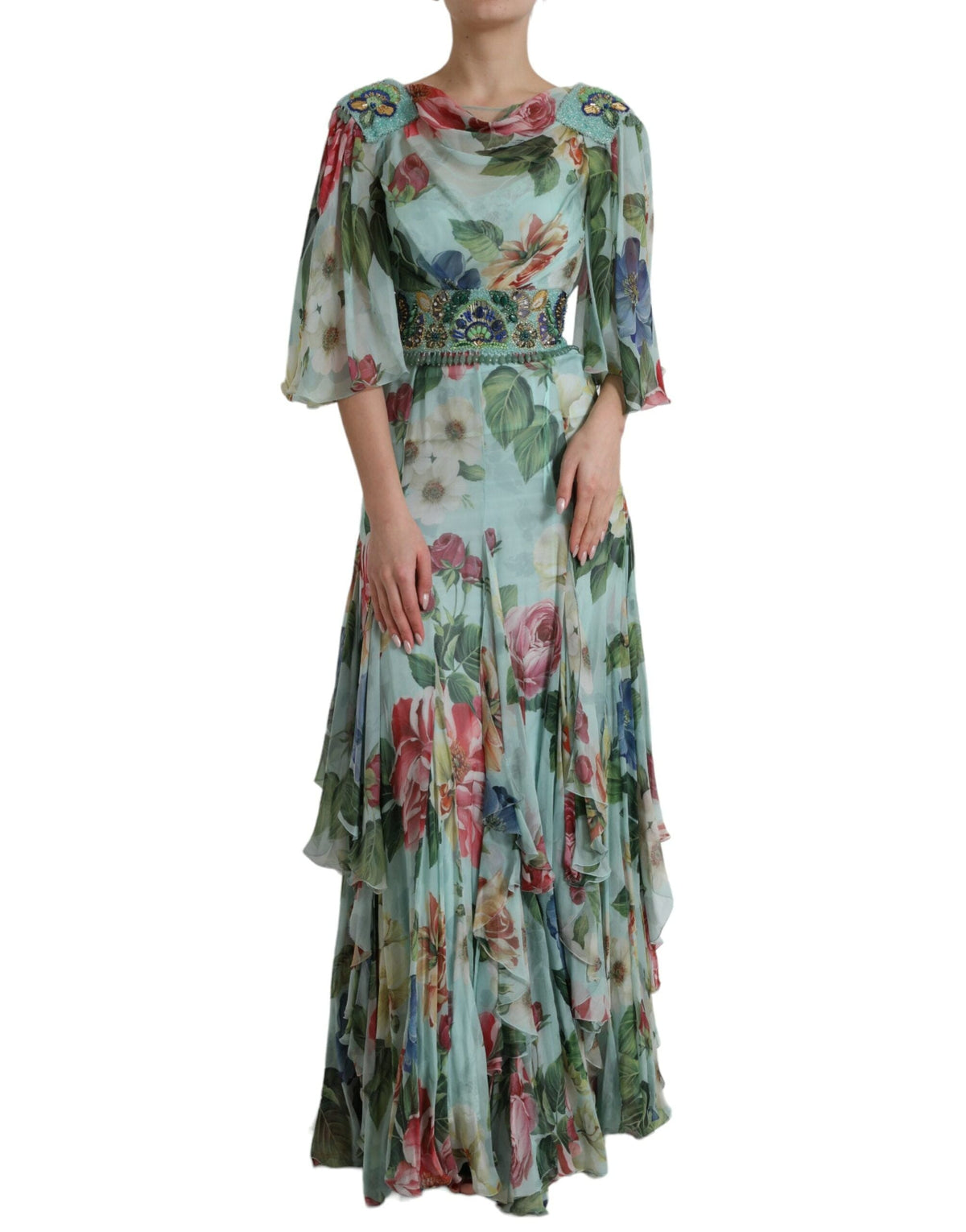 Robe longue élégante en soie fleurie Dolce &amp; Gabbana