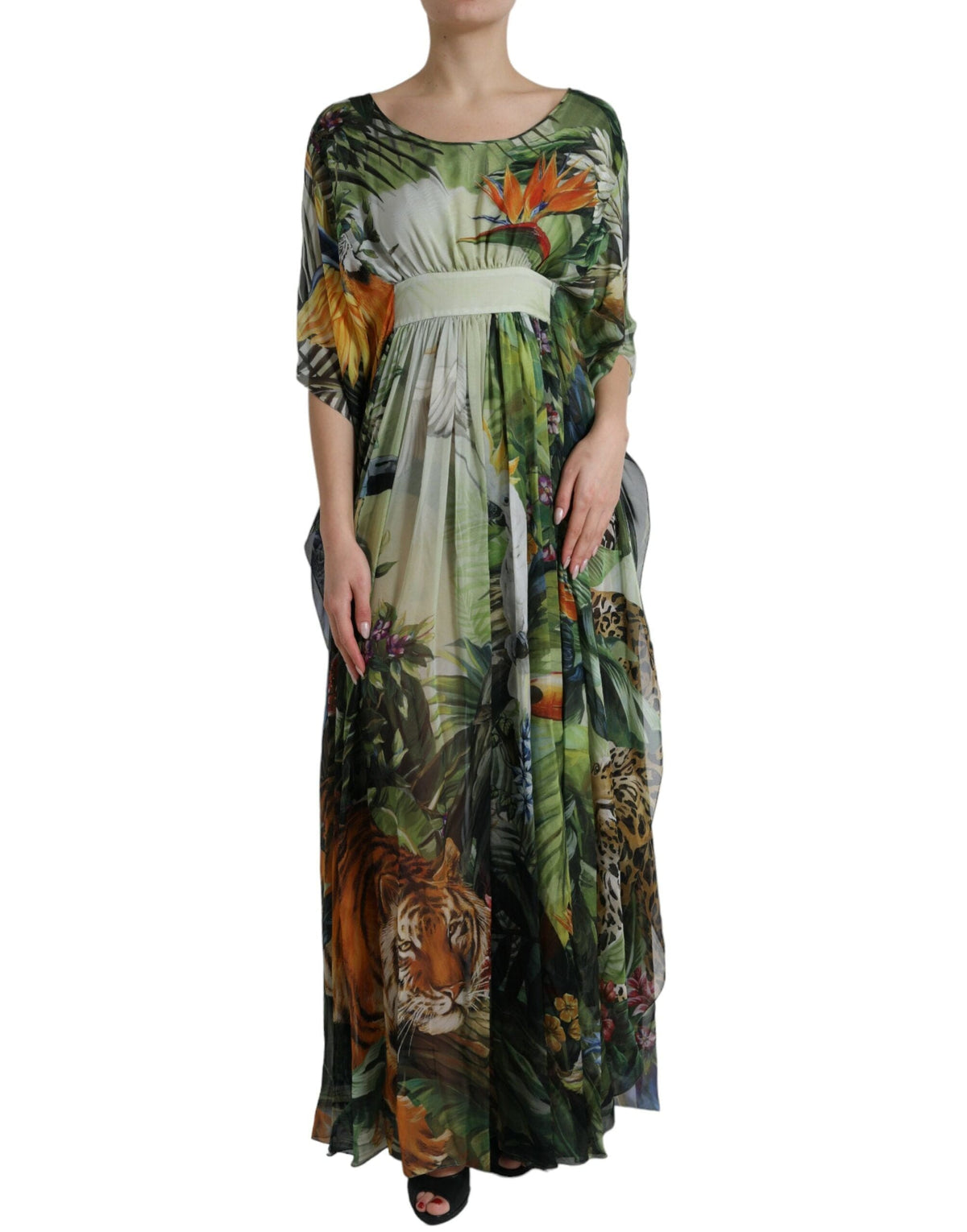 Robe longue en soie à imprimé jungle élégante Dolce &amp; Gabbana