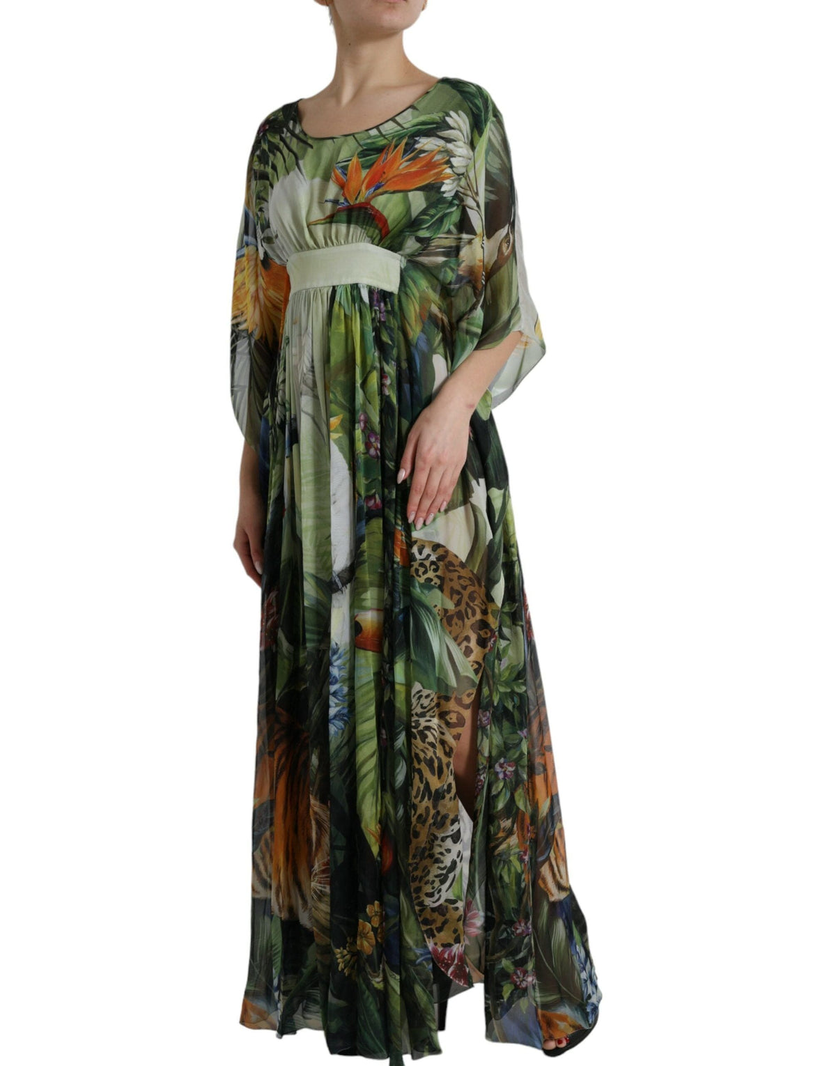 Robe longue en soie à imprimé jungle élégante Dolce &amp; Gabbana