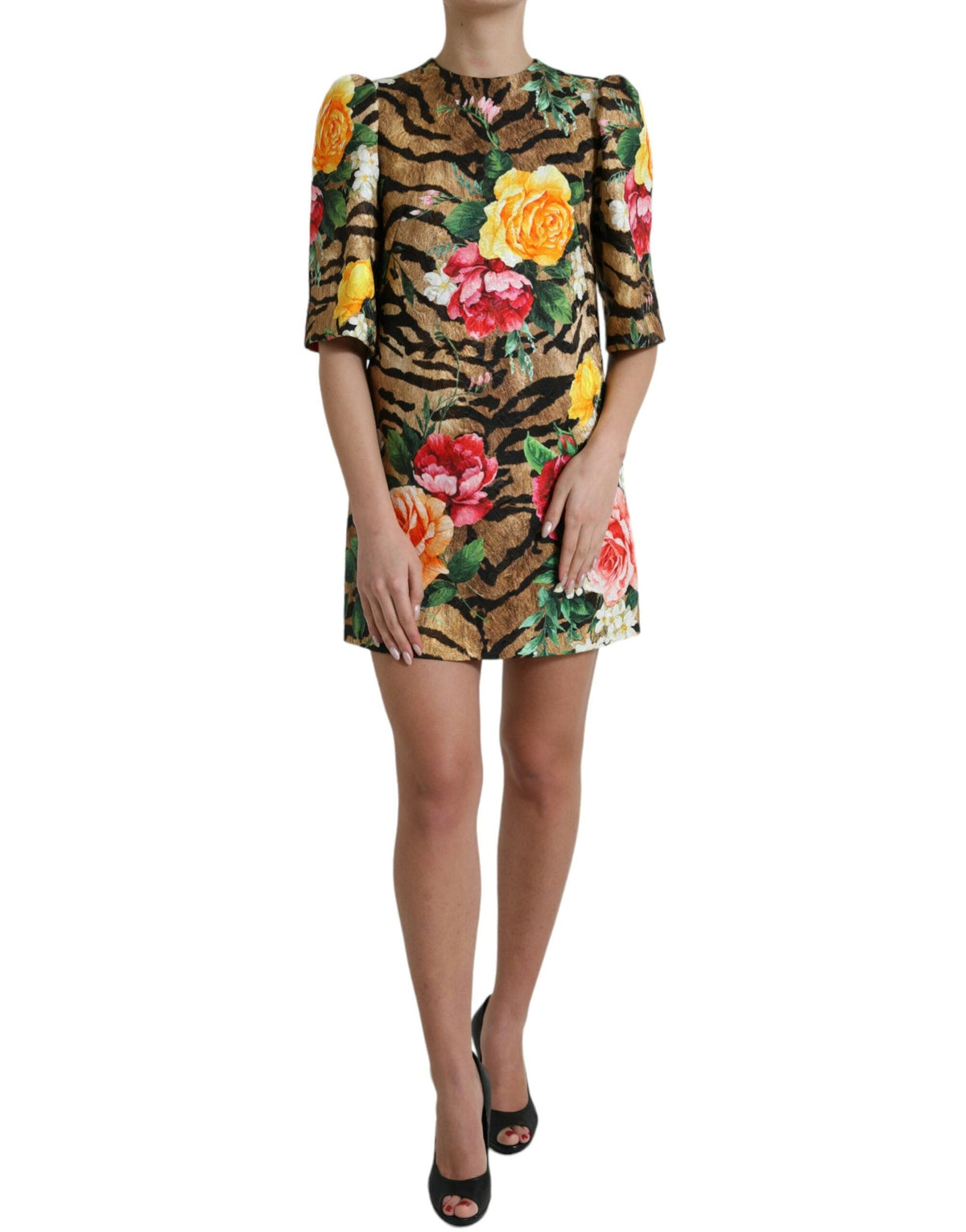 Robe courte droite à imprimé animal et floral Dolce &amp; Gabbana