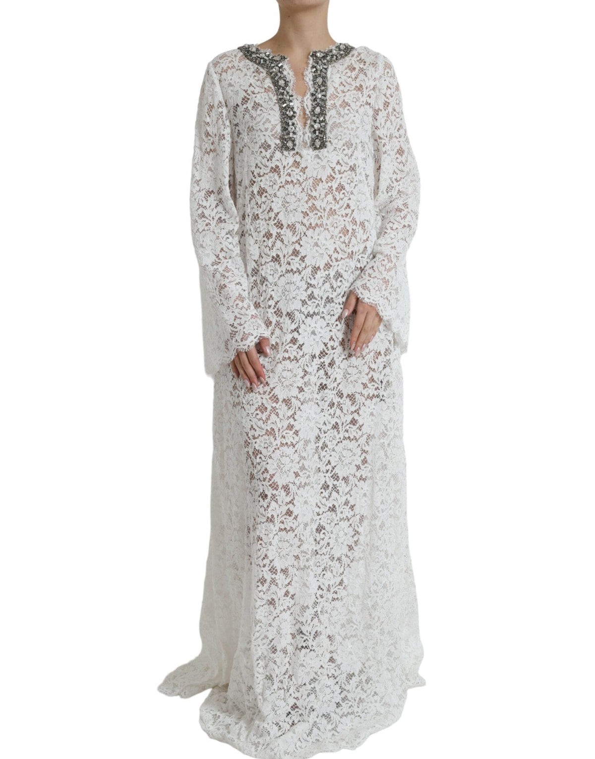 Robe fourreau blanche élégante Dolce &amp; Gabbana avec ornements en cristal