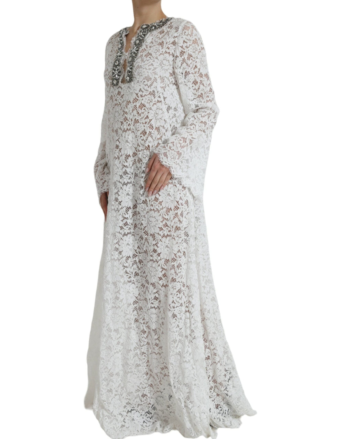 Robe fourreau blanche élégante Dolce &amp; Gabbana avec ornements en cristal