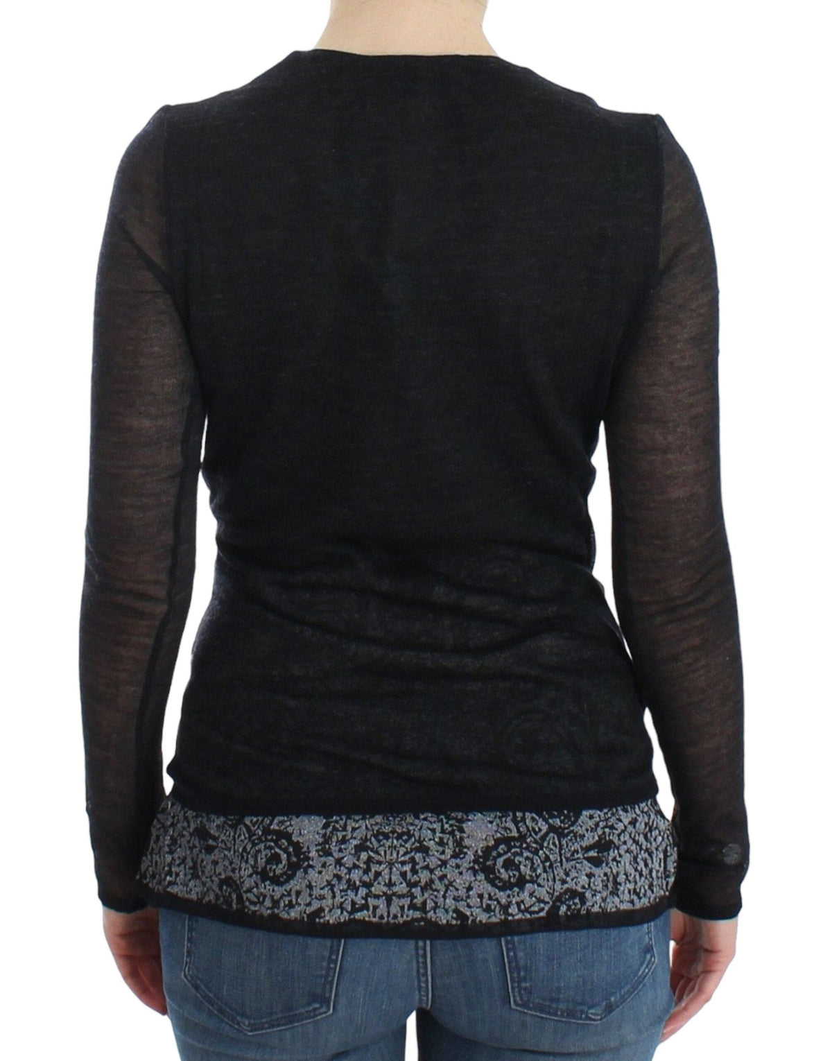 Pull en laine mélangée noire à col en V profond Ermanno Scervino