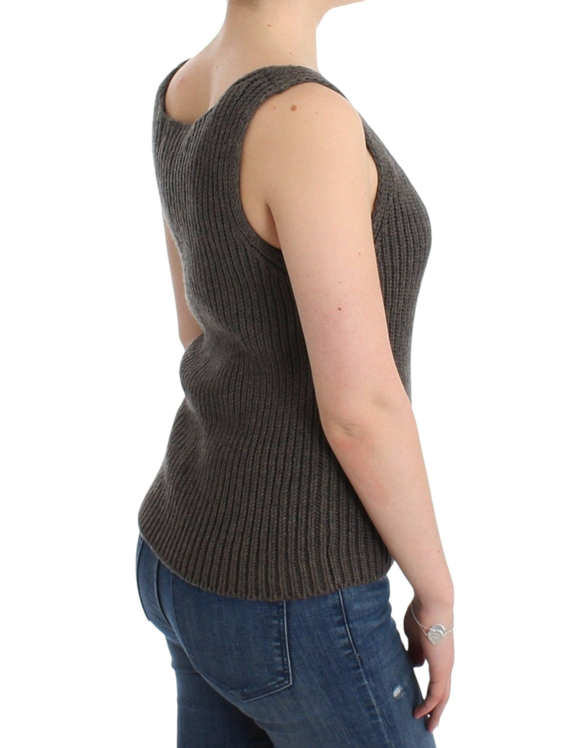 Ermanno Scervino Chic Top de punto gris con cuello redondo